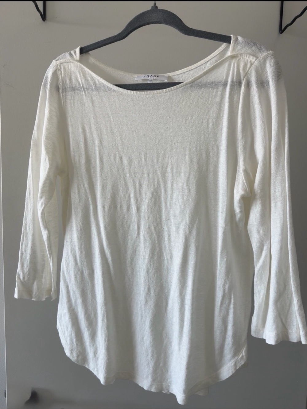 Frame Denim Off-White Linen Long-Sleeve Tee